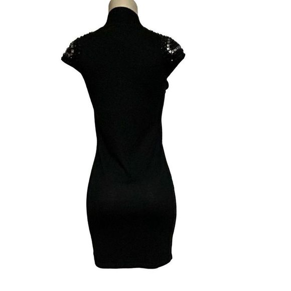 Design History Sweater Dress Women's Medium Black Fitted Cap Sleeves Embellished - Picture 9 of 12